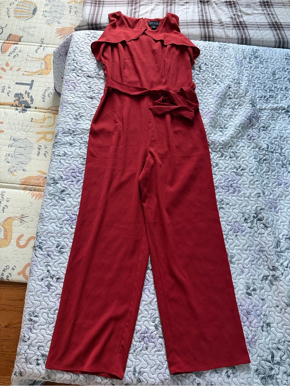 Enfocus Studio Red Ruffle-Neck Wide-Leg Jumpsuit